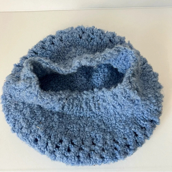 Vintage Periwinkle Blue Soft Cozy Hand Knit Crochet Slouch Beanie - Picture 7 of 8